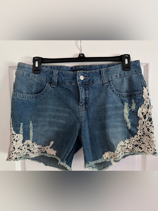 VENUS Pants - Venus Denim Lace-Trim Women’s Shorts - Blue, size 14
